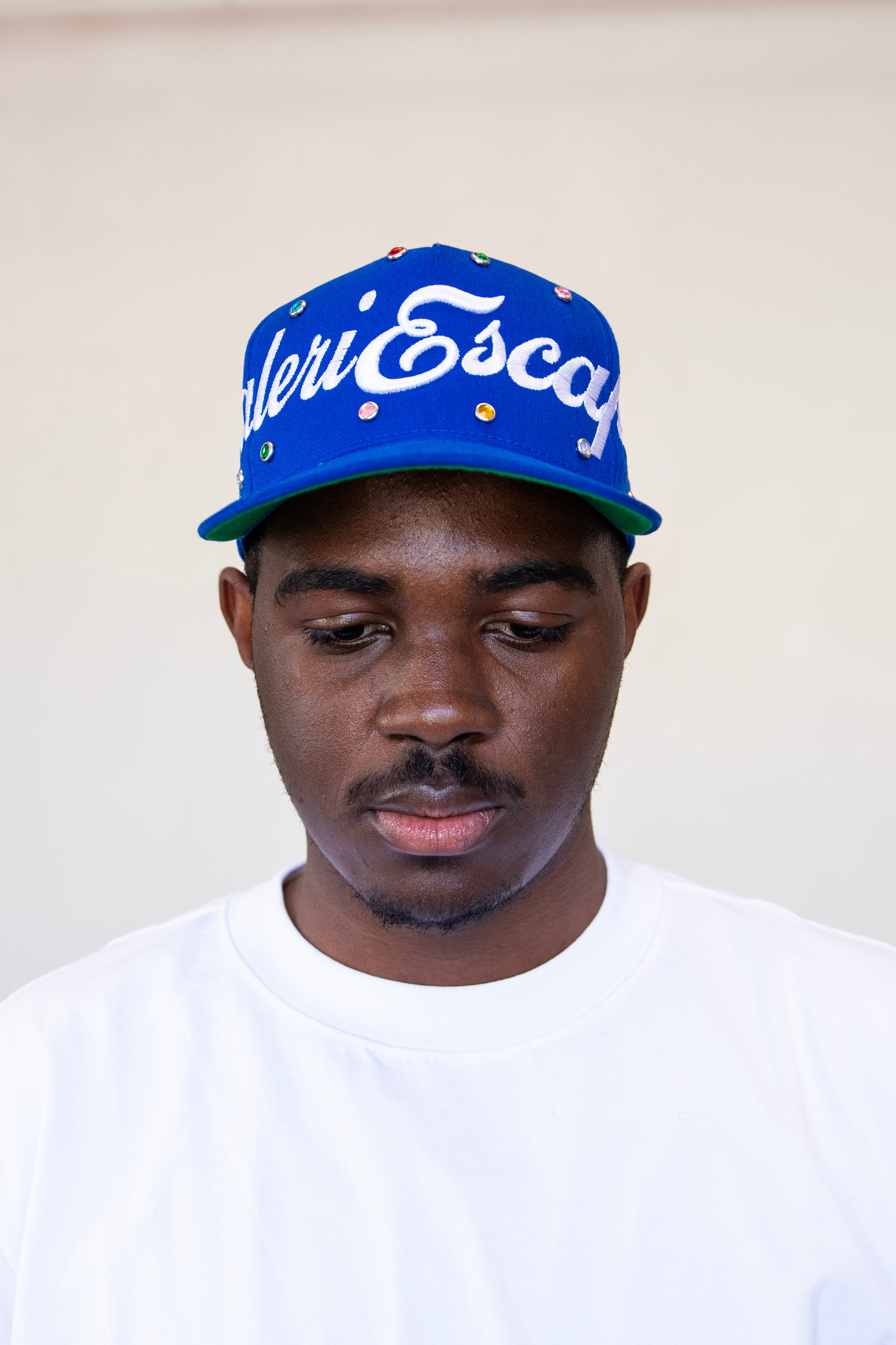 Script Studded Snapback (Blue)