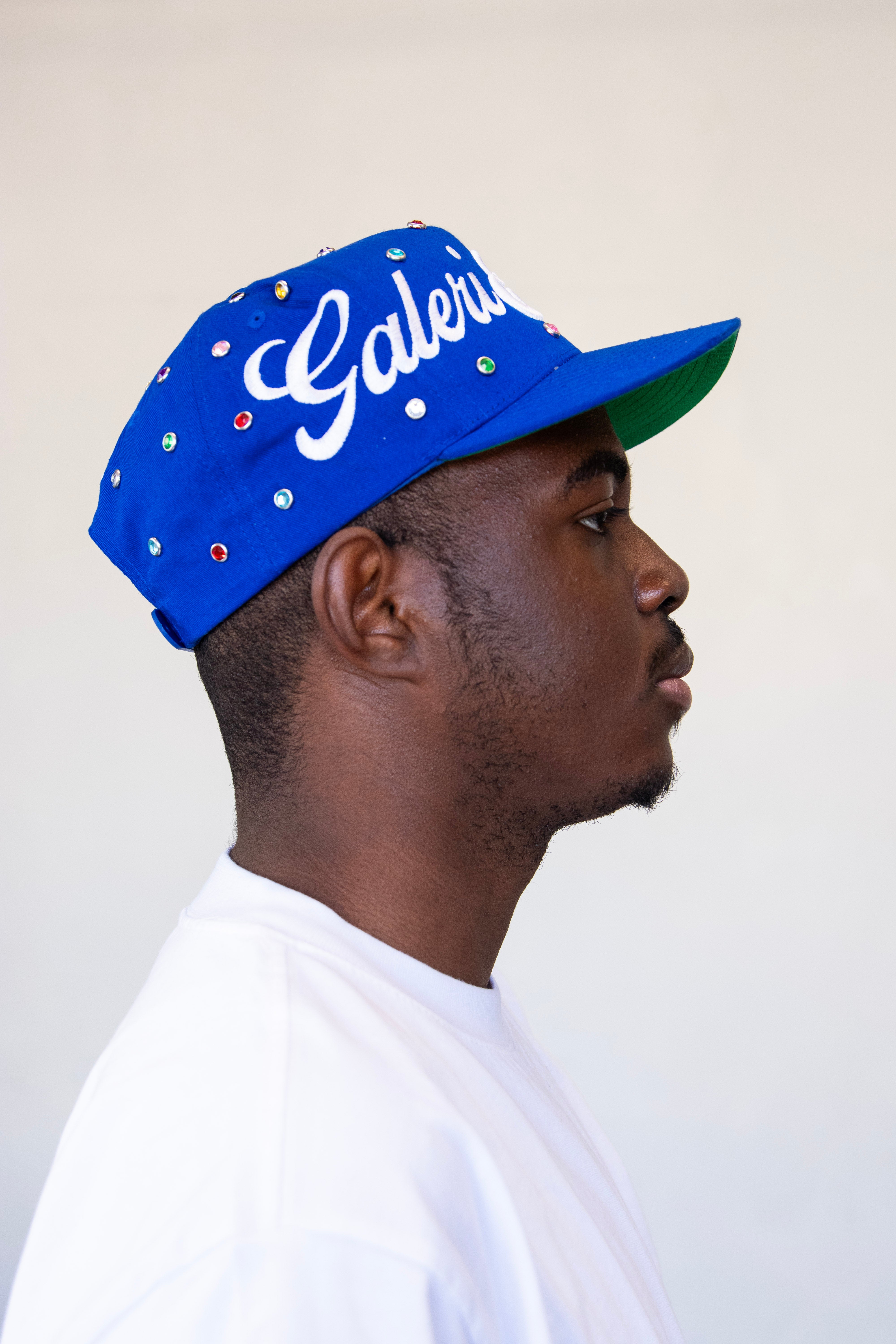 Script Studded Snapback (Blue)
