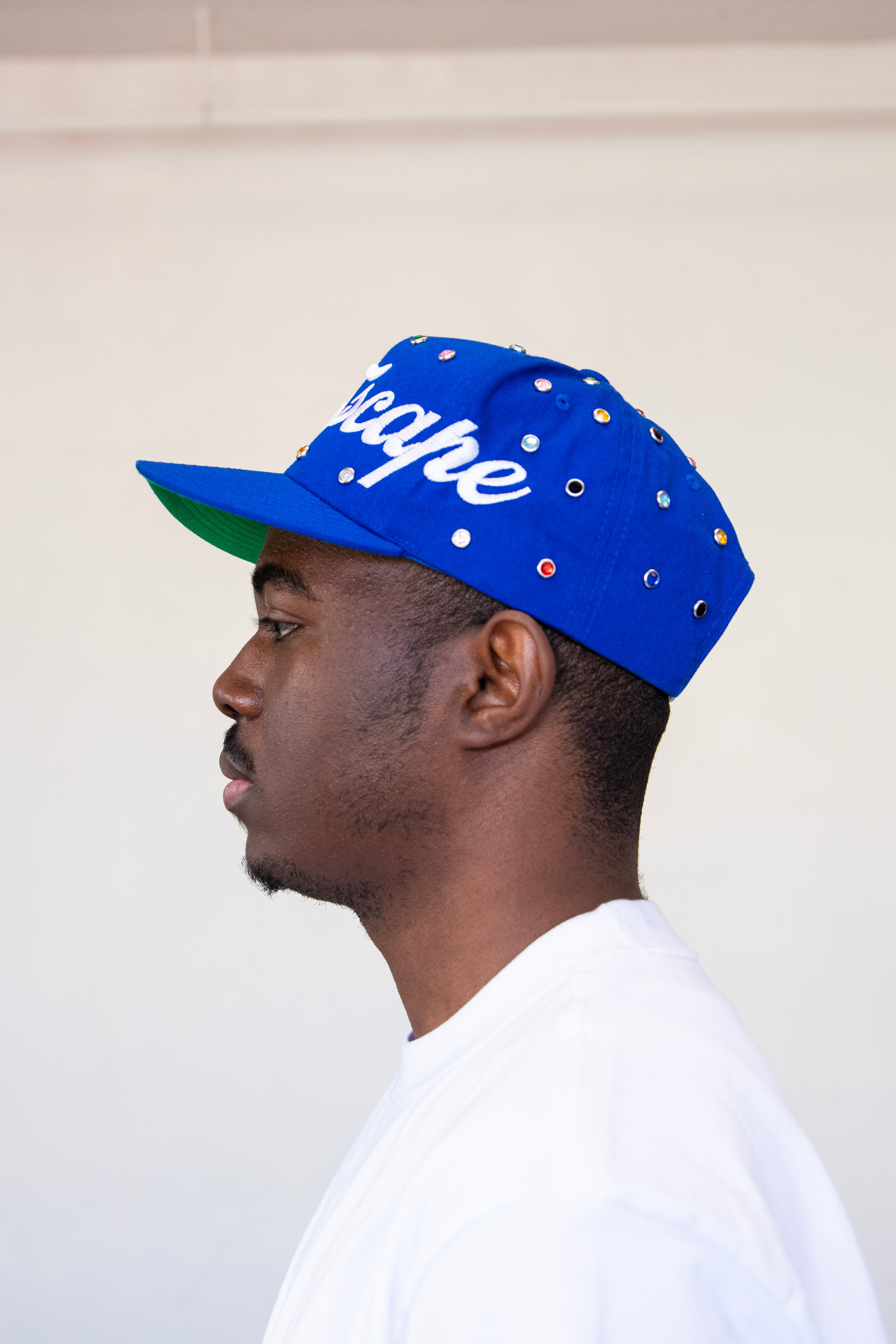 Script Studded Snapback (Blue)